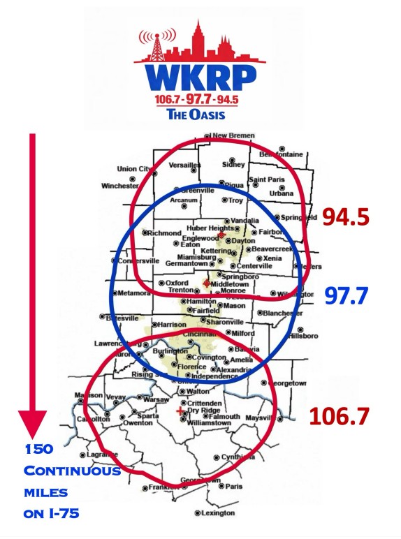 WKRP coverage map - 150 continuous miles on I-75