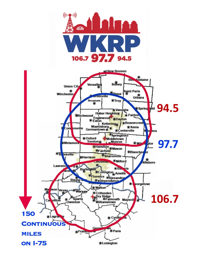 WKRP coverage map - 150 continuous miles on I-75