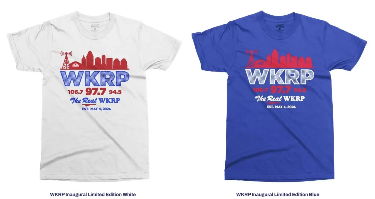 WKRP inaugural limited edition white and blue t-shirts